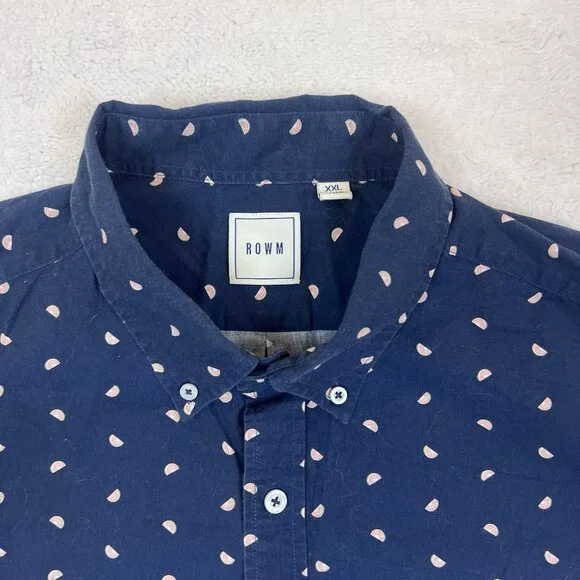 Men's Short Sleeve Button Up Shirt‎ XXL ROWM Navy Blue with Little Watermelons - Picture 2 of 9
